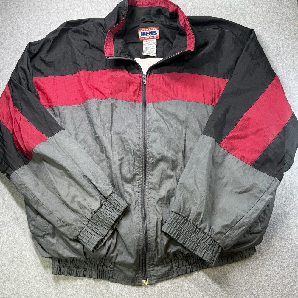 Vintage Athletic Works Windbreaker Jacket Colorblock Black Red Gray Men's‎ Large